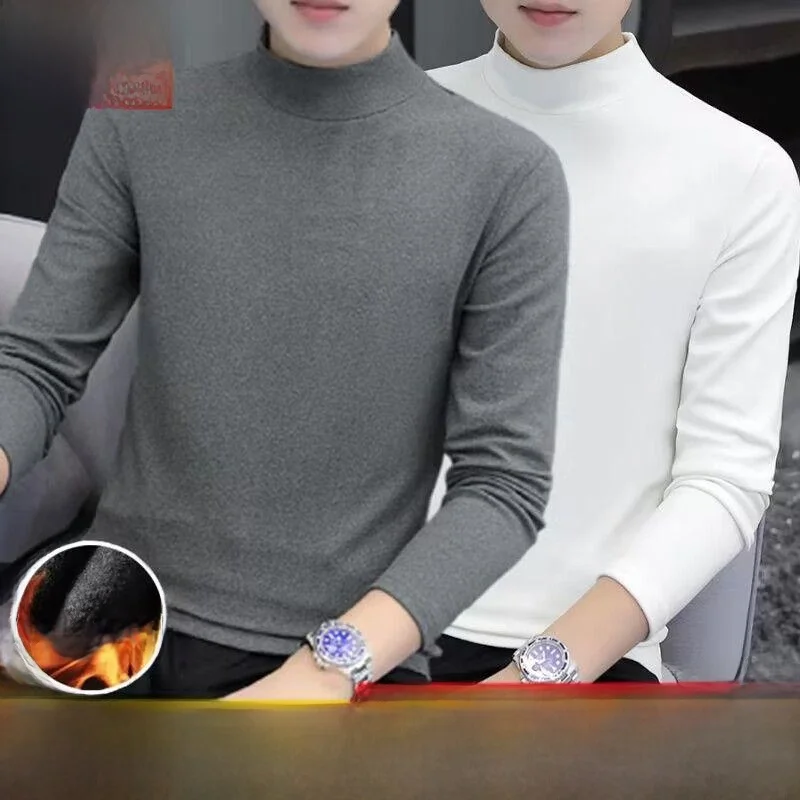 

Men's Double-Sided Thickened Warmth Self-Heating Thermal Underwear Casual Autumn Winter Half-High Collar Base Shirt