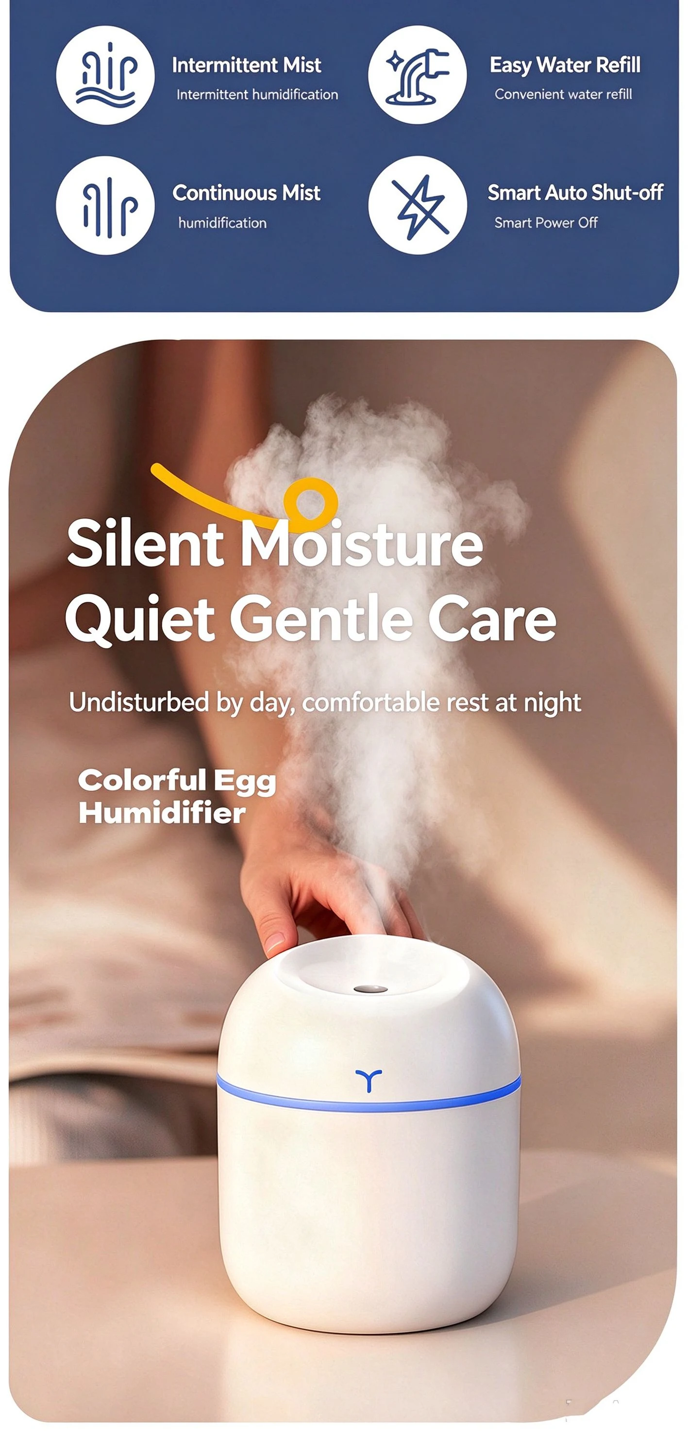 Mini-Luftbefeuchter, tragbarer USB-Luftbefeuchter mit kühlem Nebel und Nachtlicht, 220 ml, ultra-leiser Aroma-Diffusor für Schlafzimmer, Zuhause und Büro. – Detail 2
