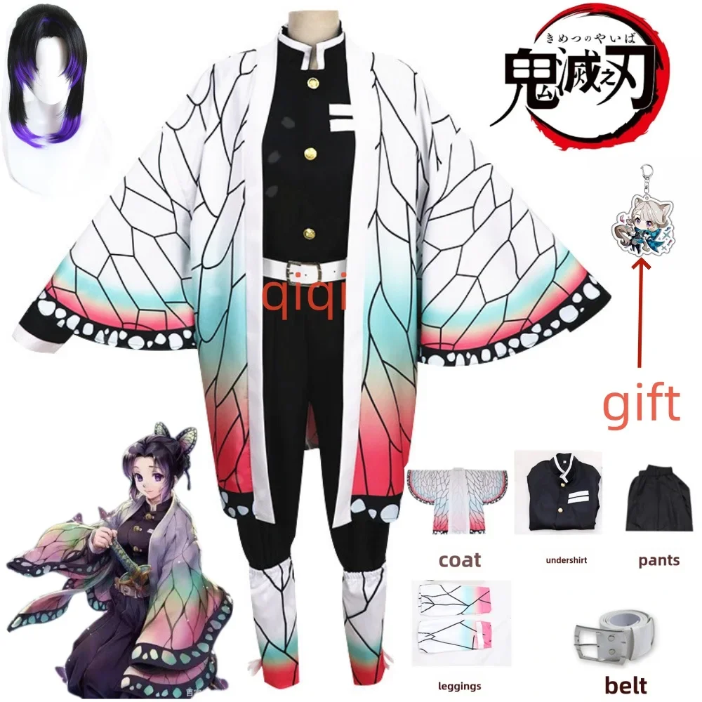 

Anime Demon Slayer Kimetsu Geen Yaiba Kochou Shinobu Cosplay Kostuum Pruik Set Kimono Uniform Halloween Anime Kostuums Voor Kid