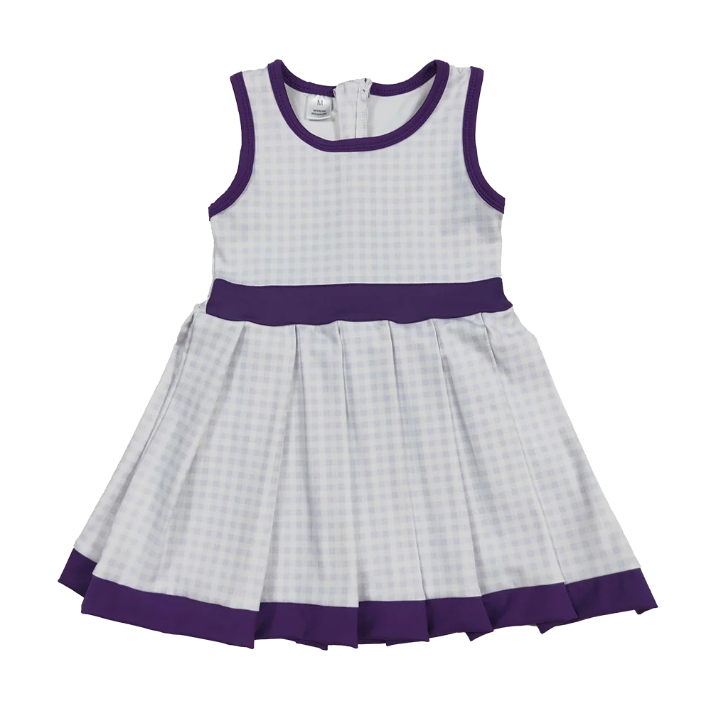 

9.22 Wholesale Hot Sale western boutique kids children Baby Girls Purple Plaid Zipper Shorts Yoga Activite Knee Length Dresses