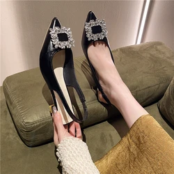 Summer Women Sandals New Women's Shoes Pointed Toe Shallow Nude Pink Diamond Shoes Low Heel Back Strappy Shoes Women dress shoes