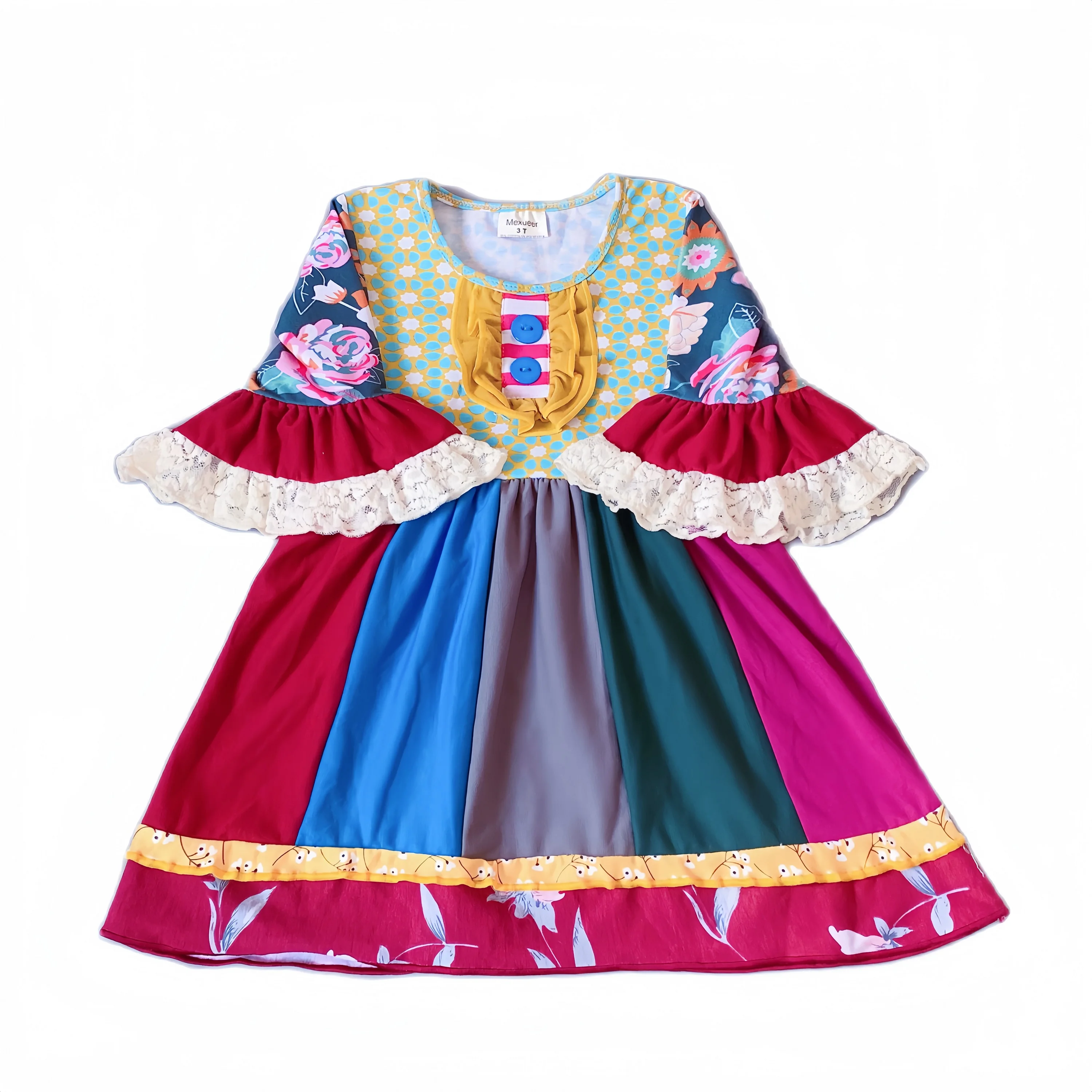 

Flowers Girls Hot Sale New Style Colour patchwork dress