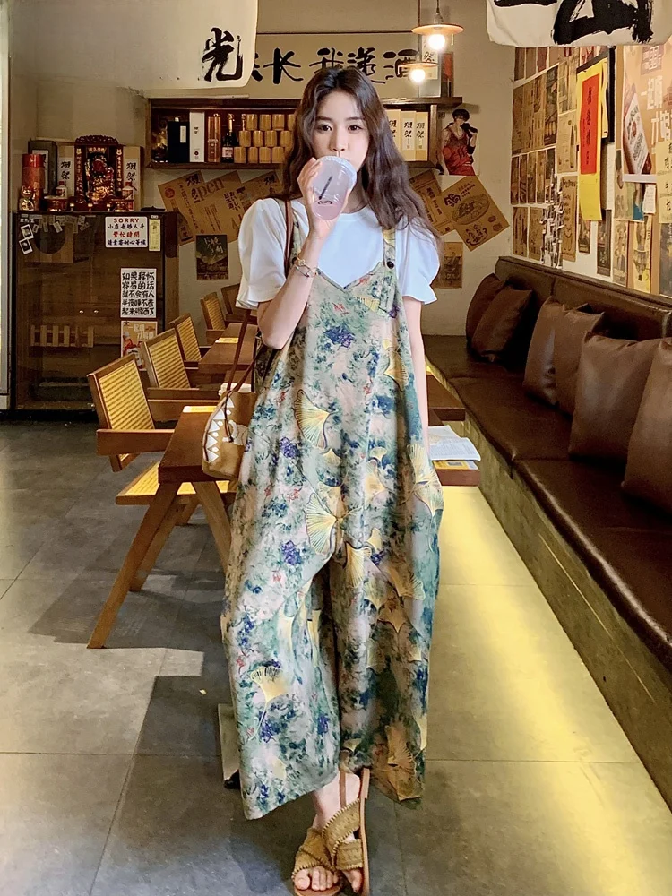 

Женский повседневный комбинезон с широкими штанинами и принтом, комплект из двух предметов, мягкая футболка для похудения, удобные брюки-комбинезон с высокой талией, новое поступление лета