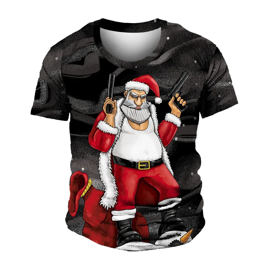 Kaus pria T-shirt Selamat Natal alfabet Santa 3d Pullover leher bulat lengan pendek bermotif pakaian pria ukuran besar