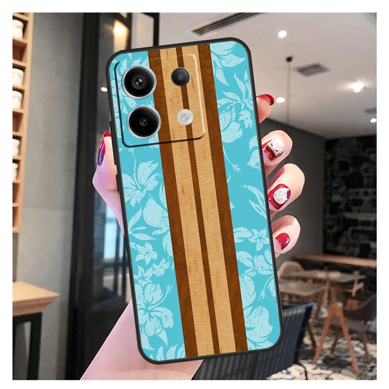 Beach Hawaiian Faux Koa Wood Case For Xiaomi Redmi Note 13 12 10 9 8 11 Pro 12S 11S 10S 9S Remdi 13C 9C 10C 12C Cover