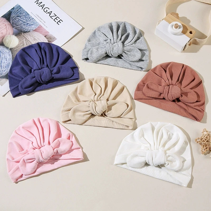 

0-6months Newborn Hospital Hat Cute Bowknot Baby Bow Beanie Newborn Twist Bunny Bow Tie Turban Hat Cotton Beanie for Infant Baby