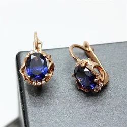 585 Purple Gold Light Luxury Earings Plated 14K Rose Gold Inlaid Dazzling Blue Gem Earrings for Women Fashion Banquet Jewelry