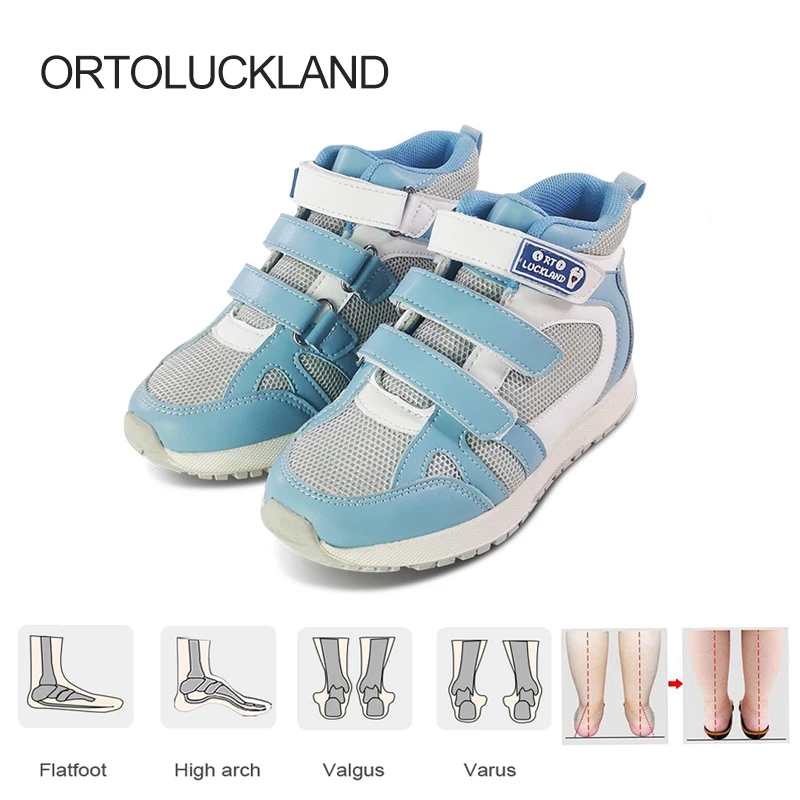 Ortoluckland Kid Boys Orthopedic Shoes For Children Baby Toddler  Sneakers Luxury Brands Blue  Mesh Leather Ankle Support Boots