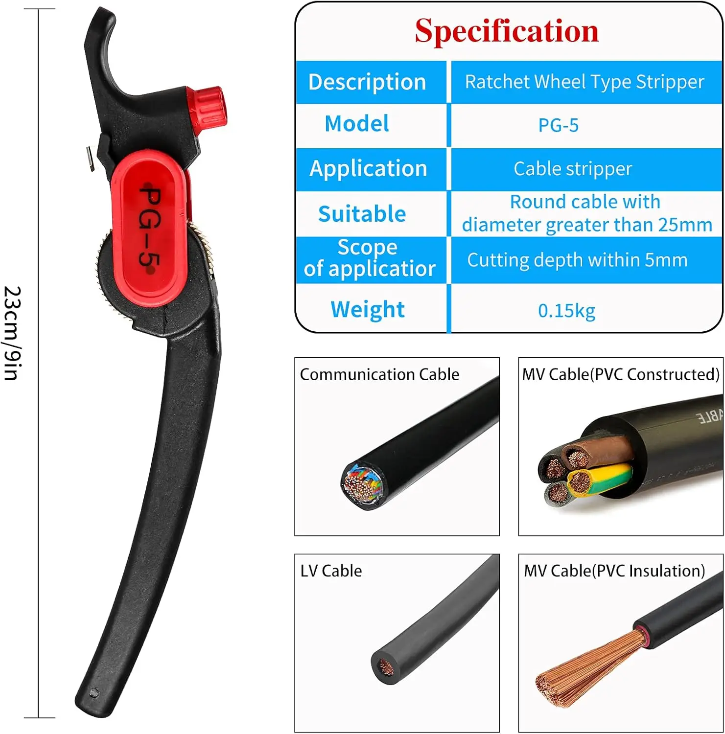 PG-5 Stripper Kabel Messer Ratsche Rad Typ Kabel Abisolieren Für ≥25mm Runde Kabel Peeling Zange Werkzeug – Detail 2