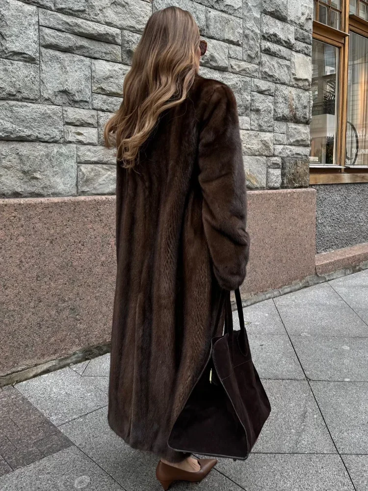 Lady Soft Warm Solid Color Full Sleeve Long Faux Fur Coat Elegant Fluffy Loose Woman Overcoat 2024 Winter New Commuter Wear