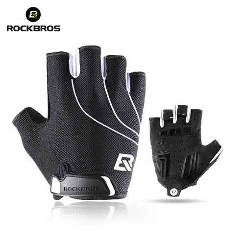 Imagen 1 del producto Guantes de ciclismo ROCKBROS para hombre y mujer, guantes deportivos para bicicleta de montaña y carretera, medio dedo completo, transpirables, antideslizantes, a prueba de golpes