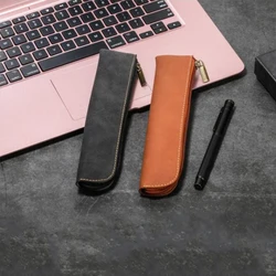 Mini Pen Sleeve PU Leather Pen Bag Zipper Pencil Pouch Fountain Pen Cover Stationery Holder Case Student School Supplies