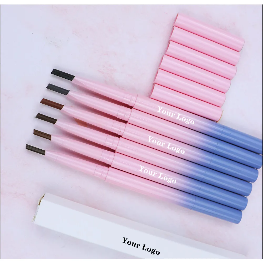 Private Label Eyebrow Pencil Wholesale 2 IN 1 Double End Vegan Long Lasting Custom Logo Brows Drawing Pen Pink Tube 10PCS Bulk