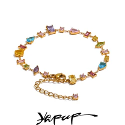 Yhpup Waterproof Gift Delicate Colorful Luxury Cubic Zirconia Chain Chic Bracelet Bangle Women Stainless Steel Wrist Jewelry