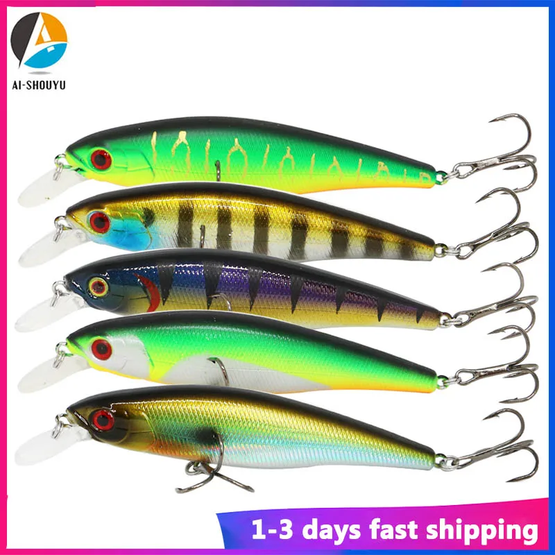 

AI-SHOUYU Hot sale 2pcs Hard Minnow Bait 95mm 15g Suspending Minnow with 2 sets Hooks Quality Artificial Fishing Tackle