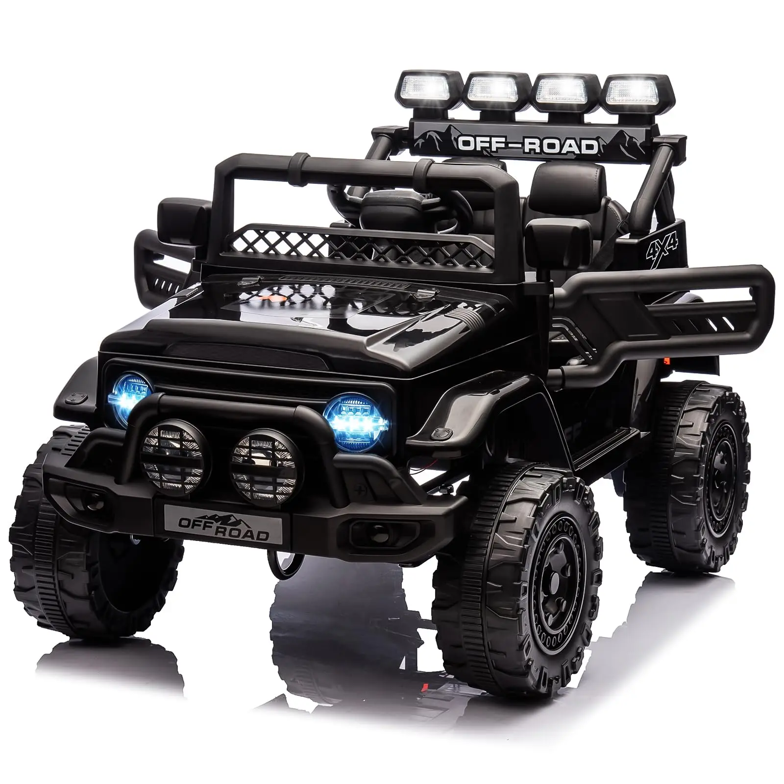 12V Ride On Truck Car, Battery Powered Car w/Remote Control, Spring Suspension, LED Lights, Bluetooth, 3 Speeds, Electric Car