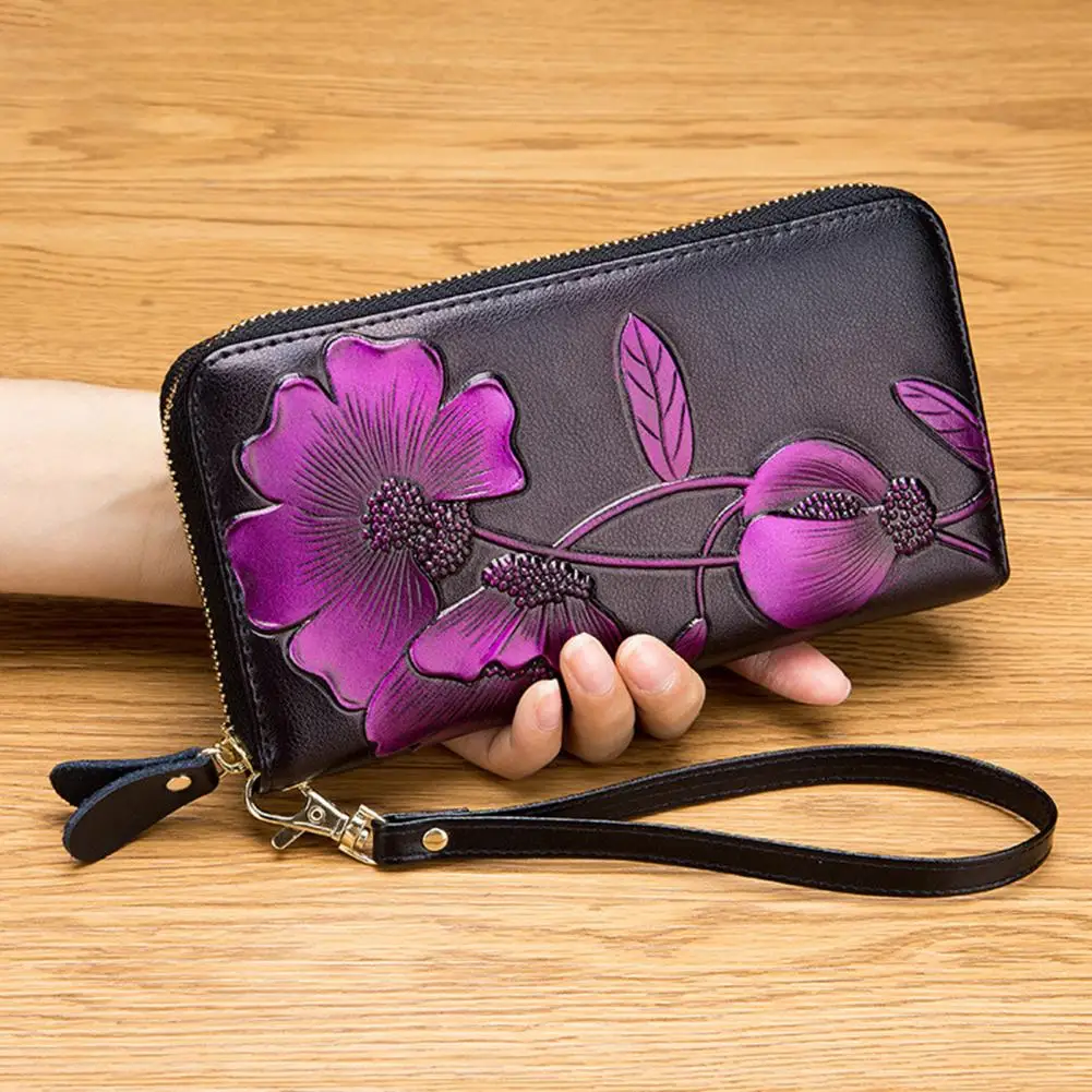 Women Wallet Flower Block Shape Faux Leather Multi-purpose RFID Clutch Wallet for Shopping