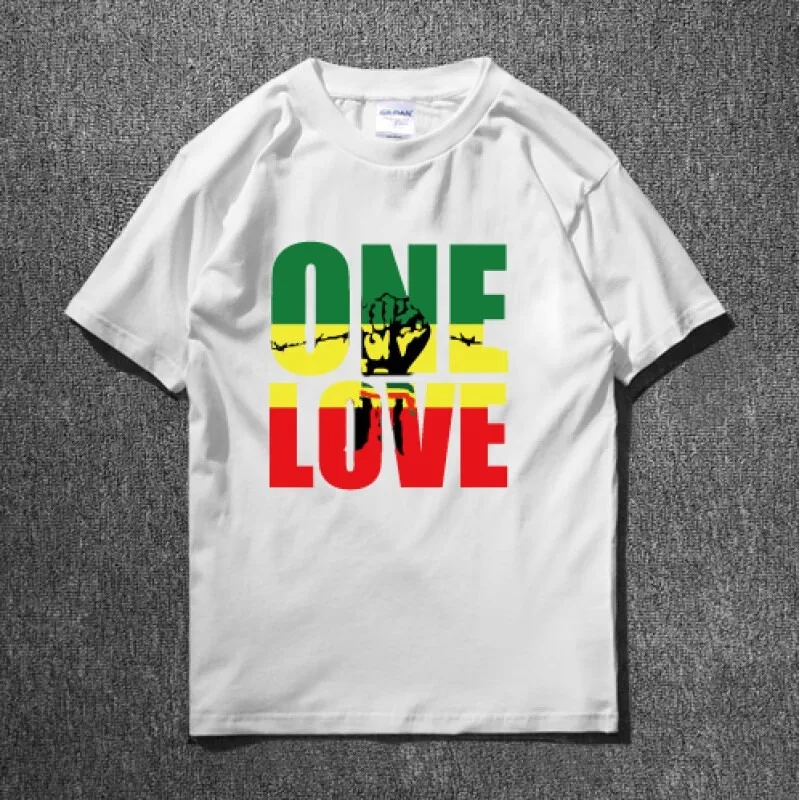 

2025 New T-shirt Cotton Men's Summer Jamaican Reggae Bobmarley Short Sleeve Trend Rock Band Plus Size Top