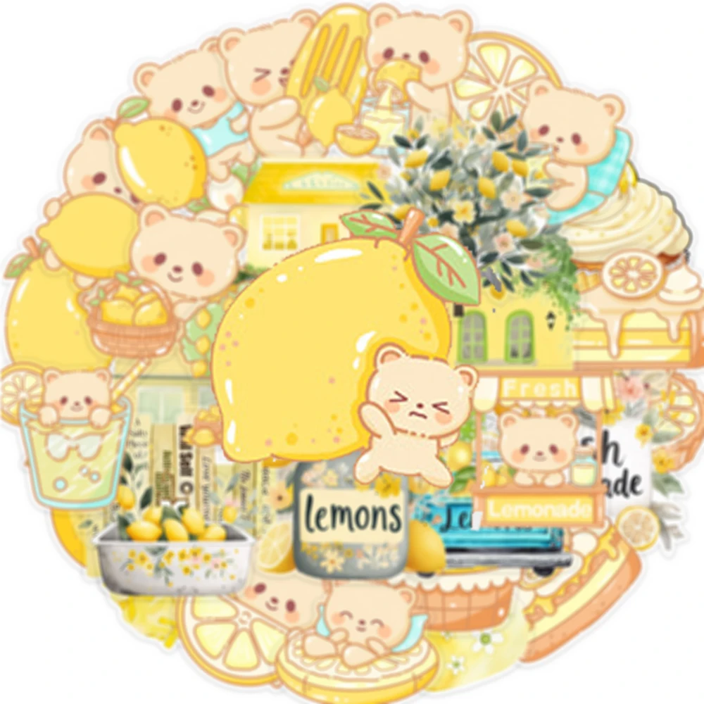 

10/35pcs Cartoon Lemon Bear Aesthetic Stickers Transparent PET Decals DIY Laptop Skateboard Luggage Cute Sticker Kid Classic Toy