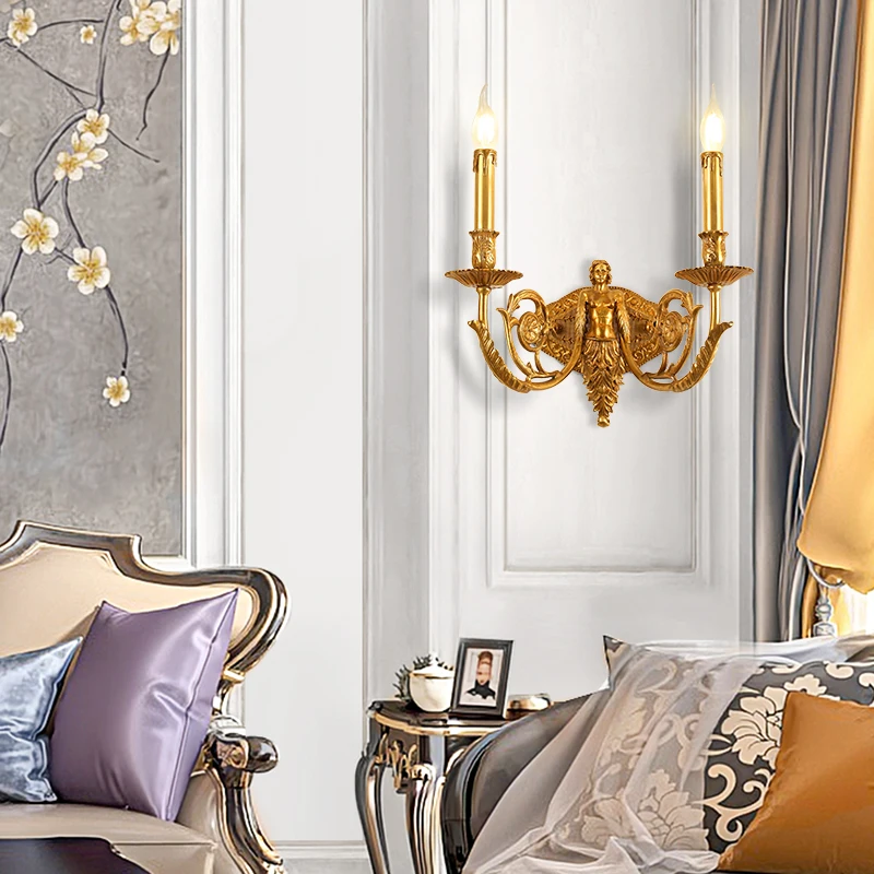 French Luxury Full Copper Wall Lamp Hotel Hall Vintage High Quality Indoor Copper Lamps and Lanterns Bedroom Copper Lamp