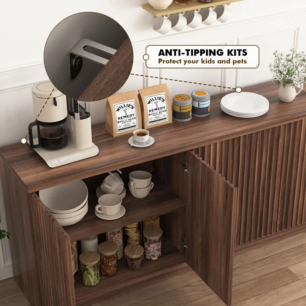 خزانة جانبية مع 4 أبواب وأرفف قابلة للتعديل، خزانة بوفيه كبيرة جدًا، خزائن وحدة تحكم حديثة من Credenza Accent #5