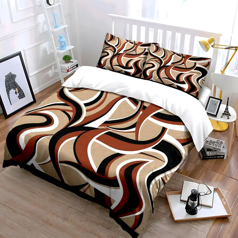 Abstract Flowing Line Design Printed Duvet Cover Set1 Duvet Cover+2 PillowcaseMulti Size Bedroom Bedding Decoration
