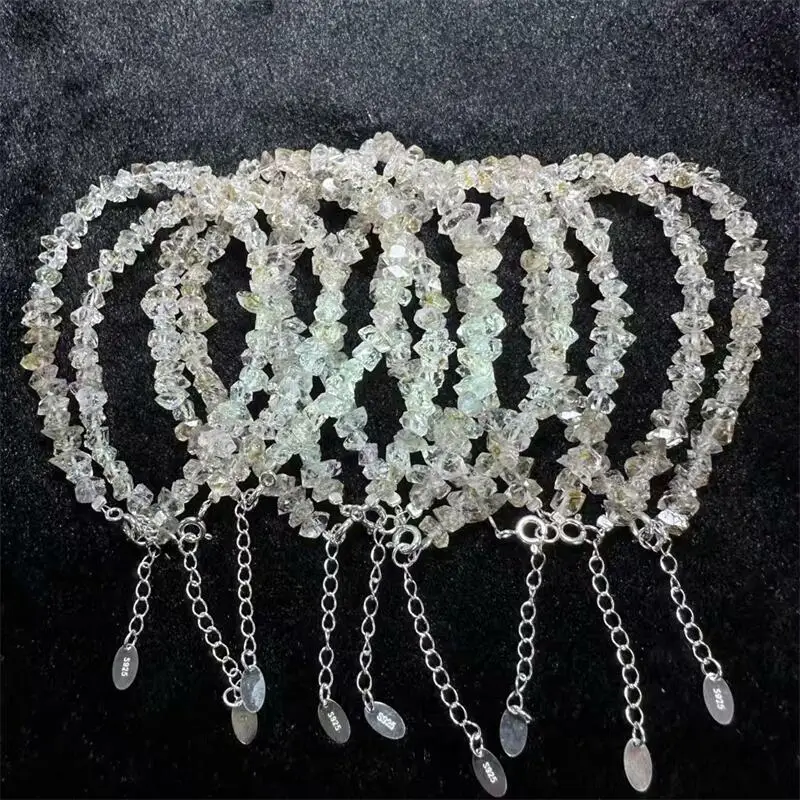 S925 8MM Natural Freeform Golden Herkimer Diamond Bracelet Women Fashion Reiki Healing Gemstone Wrist Jewelry Holiday Gift