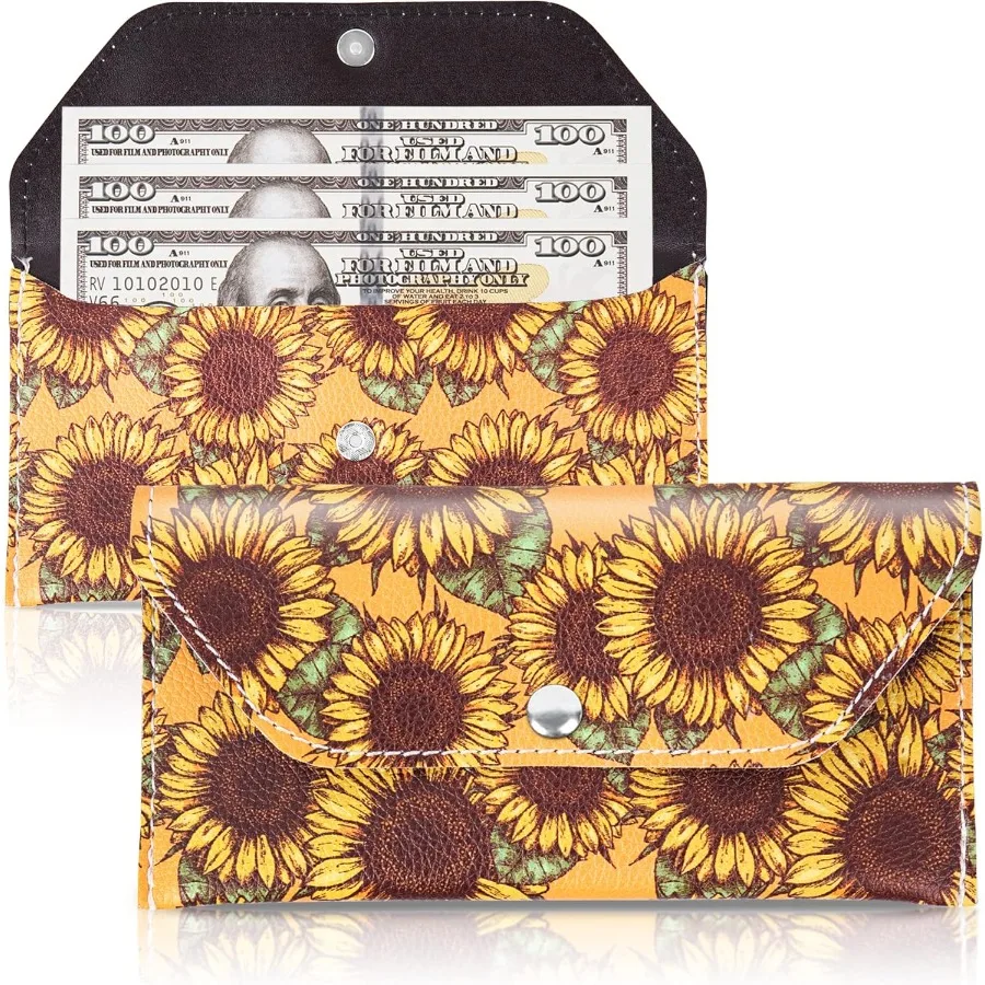 

Cash Envelopes PU Leather Money Bag Pouch Wallet Reusable Budget Envelope for Budgeting and Saving Money 1Sunflower
