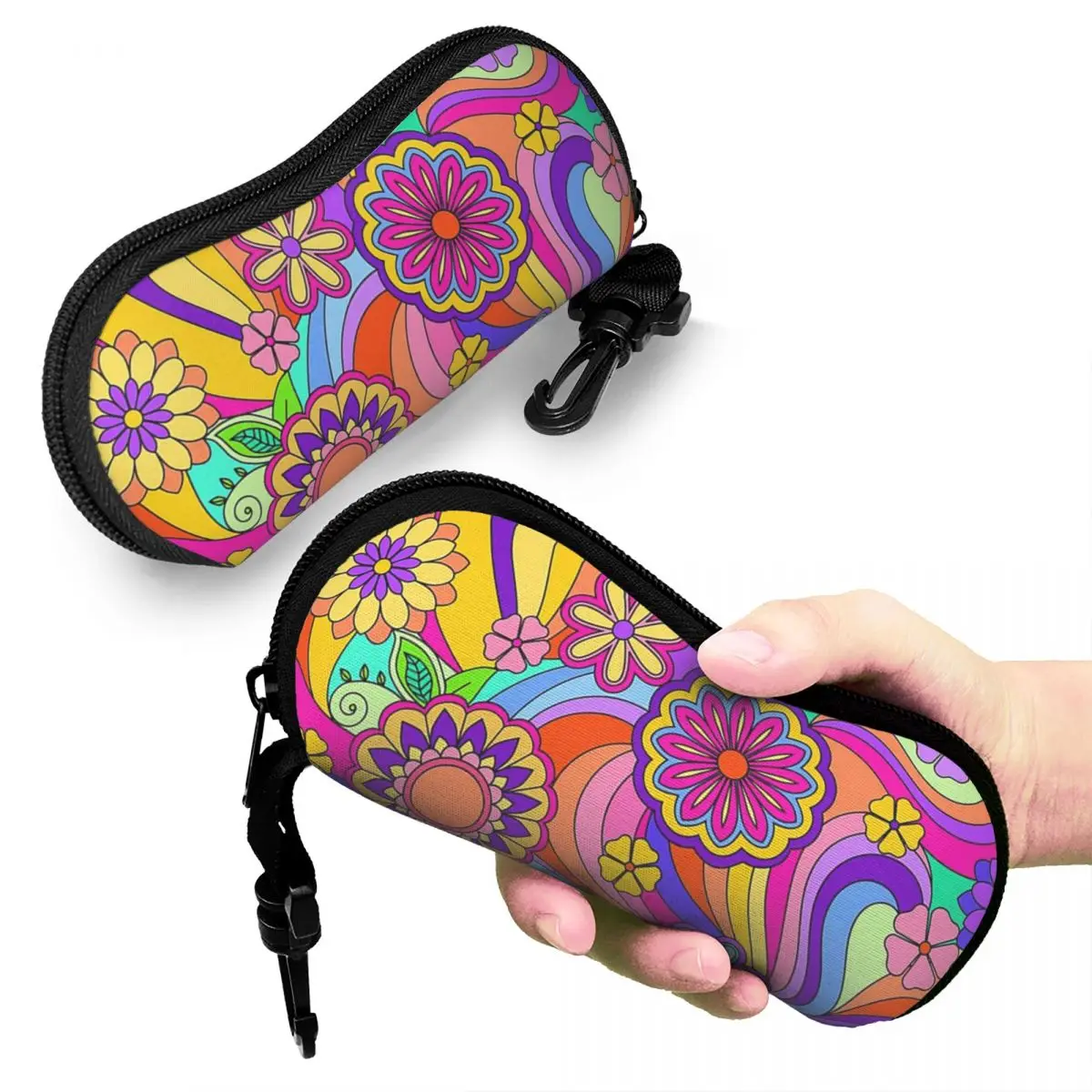 

Groovy Psychedelic Flower Power Shell Glasses Case Protector Sunglasses Box Women Men Soft Eyeglass Bag Pouch
