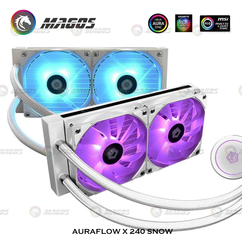 

Водяной охладитель процессора AIO, вентиляторы RGB PWM 2x120 мм + радиатор 240 мм, для Intel 115X/2066, AMD TR4 RGB SYNC