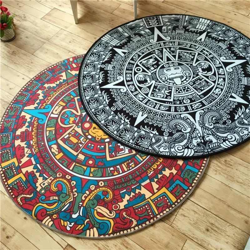 Quality Round Rugs Living Room Doormat Cartoon Carpets Door Floor Mat for Bedroom Creative Mayan Culture Decor Anti-slip Carpet