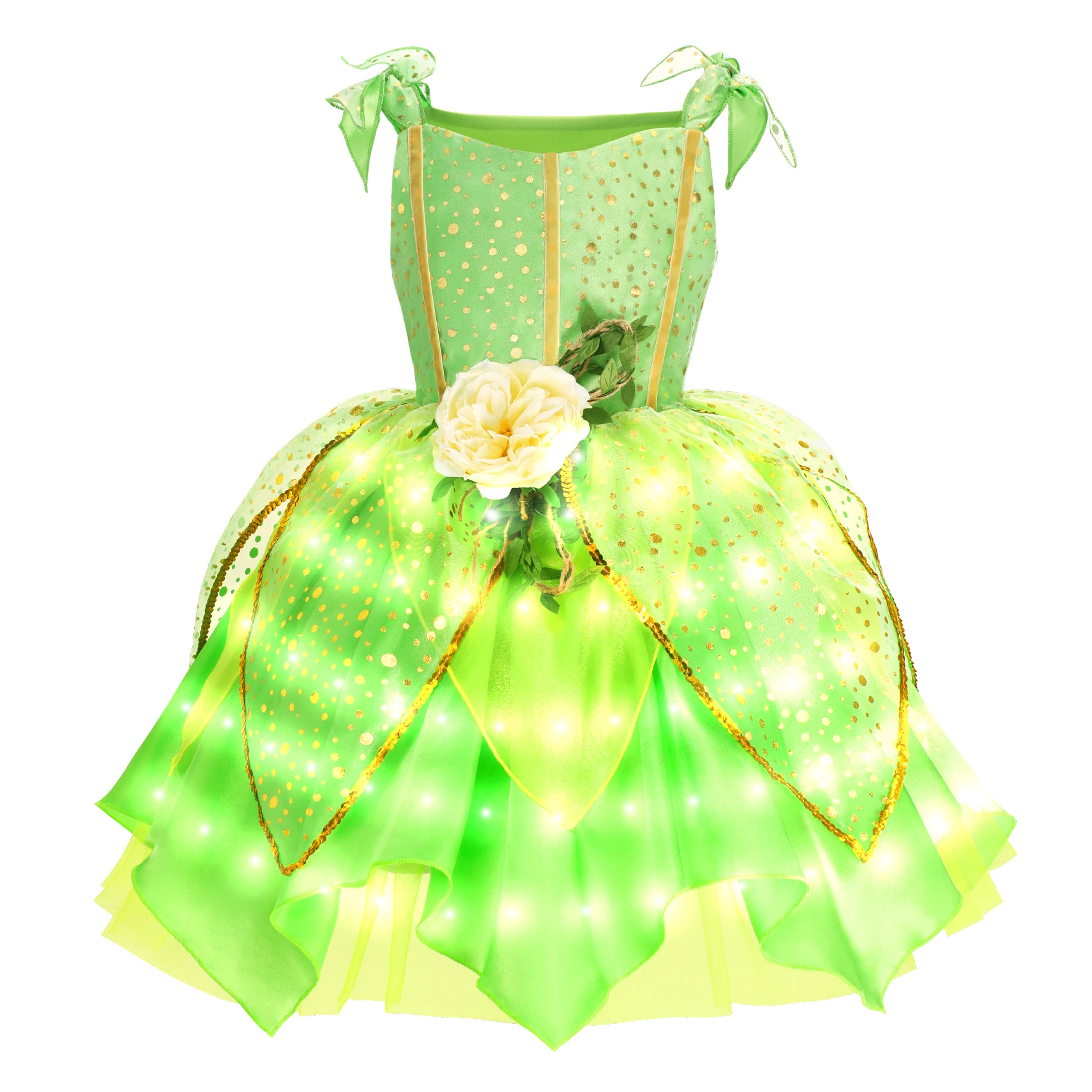 Tinkerbell Fairy Dresses LED Light Up for Dress Girls Costume Kids Cosplay Rapunzel Princess Clothes Halloween Party Outfit