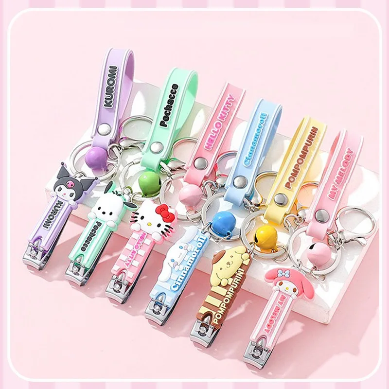 Sanrio Hello Kitty กรรไกรตัดเล็บ Kuromi mymelody Cinnamoroll เหล็กคาร์บอนแบบพกพาที่ตัดเล็บขอบแบนพวงกุญแจของขวัญจี้