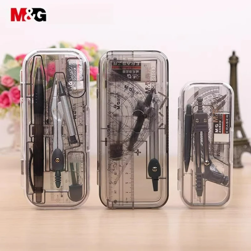 M&G Exam Ruler Set with Square Root Straight Ruler Protractor and Compass with Pen - Holding Design Refillable Type ACS90808