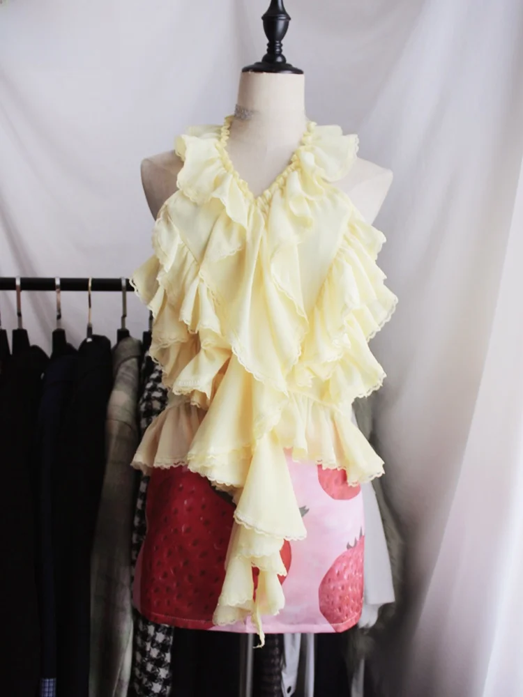

Yellow Lace ter Ne Slimming f Skirt Set Women's Sexy High Waist Faionable Polyester Fiber Two-Piece Suit V-Ne