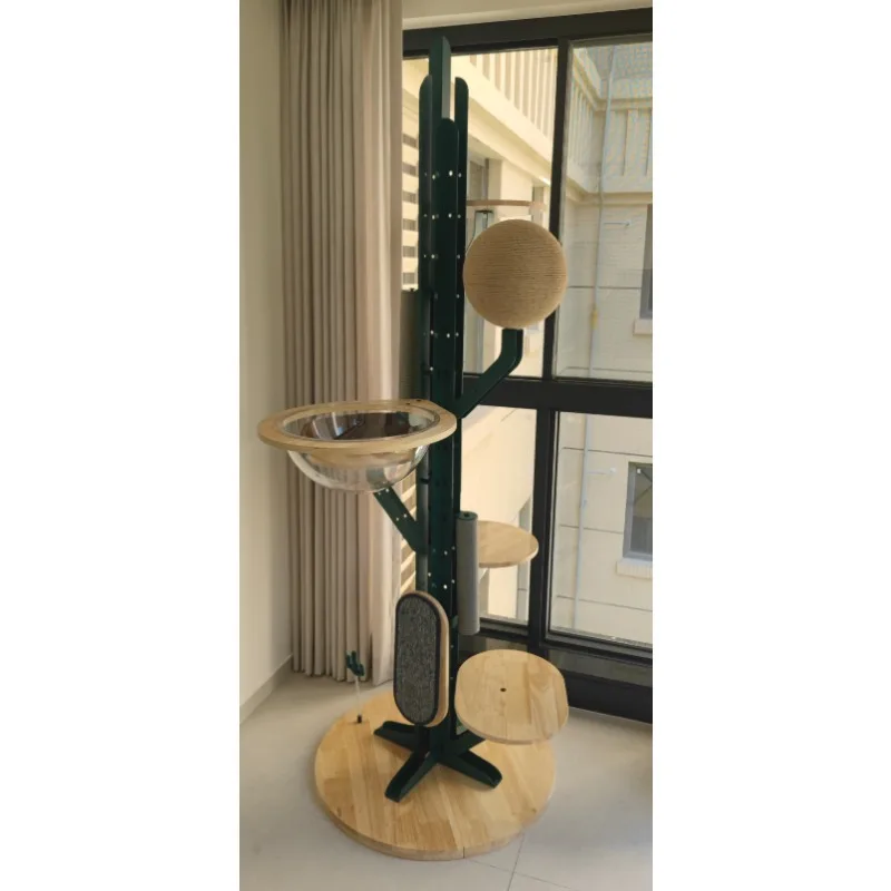 

Cactus Design Solid Wood and Iron Cat Tree with Capsule Bed Space-Saving Stable Climbing Tower for Home Use Christmas Gifts