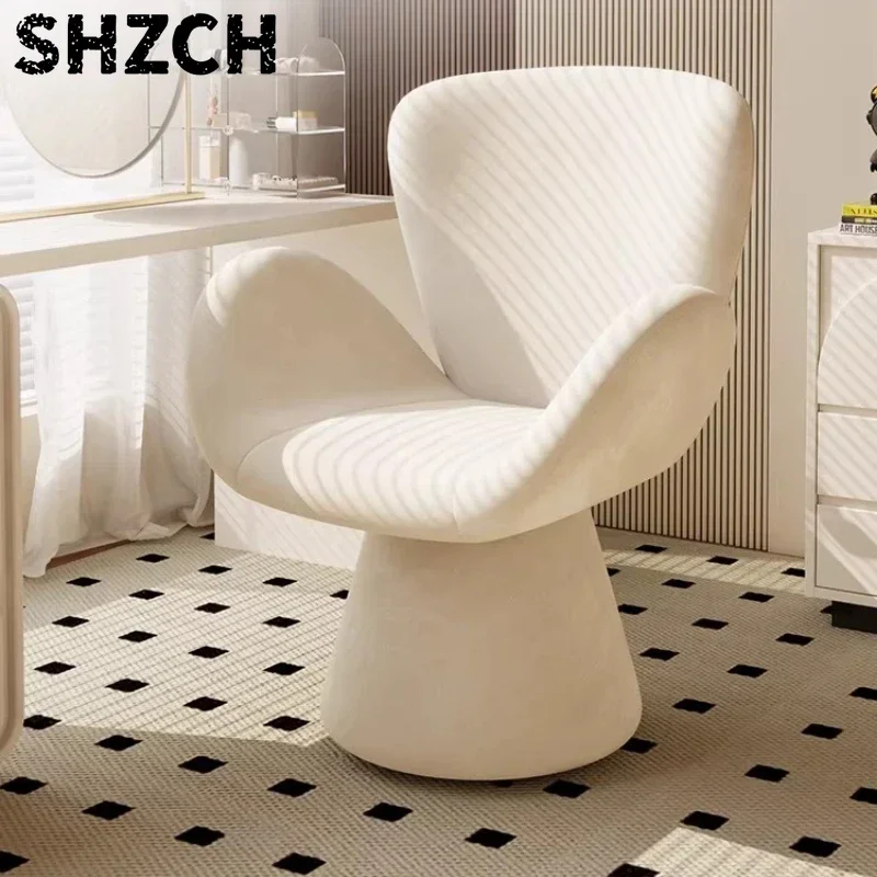 Cream Style Swivel Makeup Stool Velvet Upholstered Dressing Table Chair with Backrest Rotating Stool Bedroom Home Accent Seat