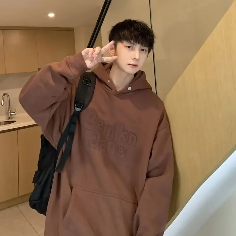 

Мужской свитер, весенне-осенний модный бренд, китайское шикарное плюшевое свободное и универсальное пальто с капюшоном, модное