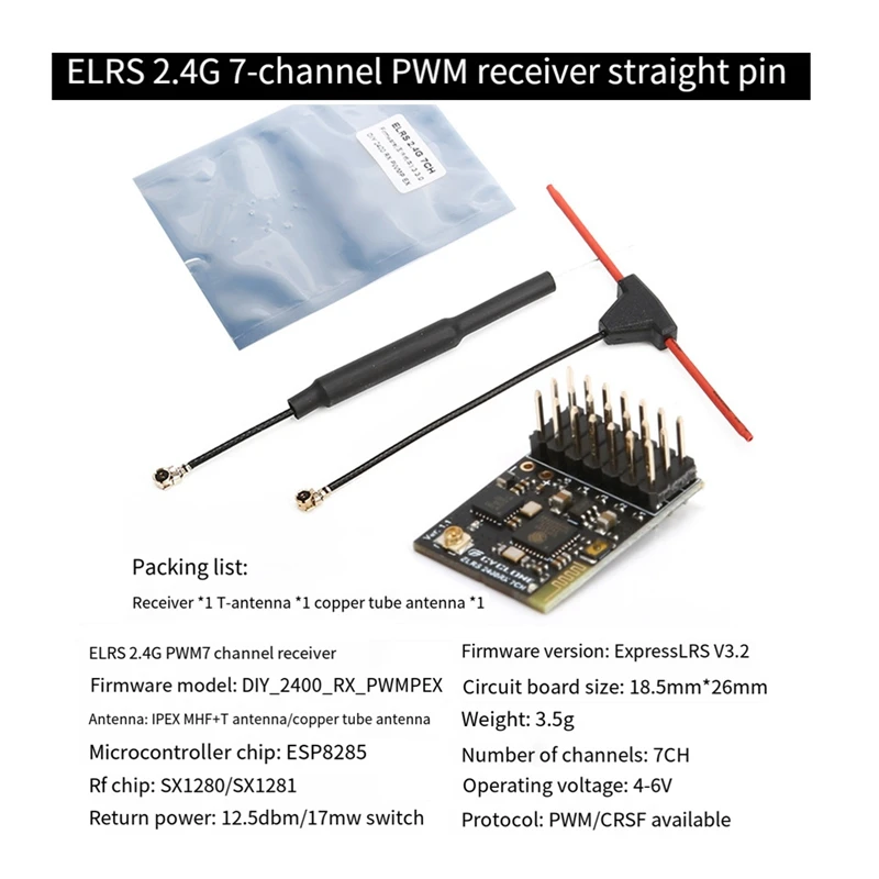 Receptor RC FPV Drone Quadcopter, ELRS CYCLONE, 2.4G, PWM, 7CH Expressrs, RX 2400RX, PCB PWM CRSF