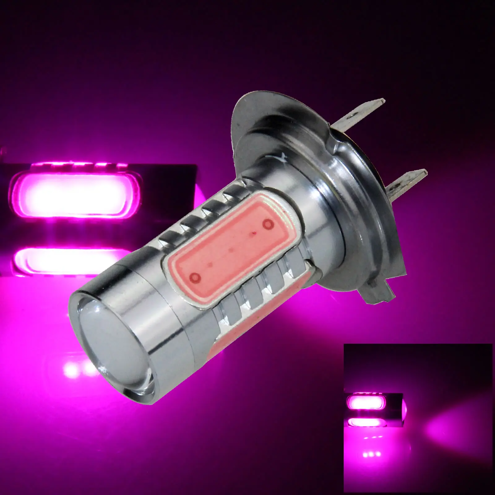 2x Pink AUTO H7 Exterior Lamp Head Light 5 Emitters COB SMD LED PX27d H158-P