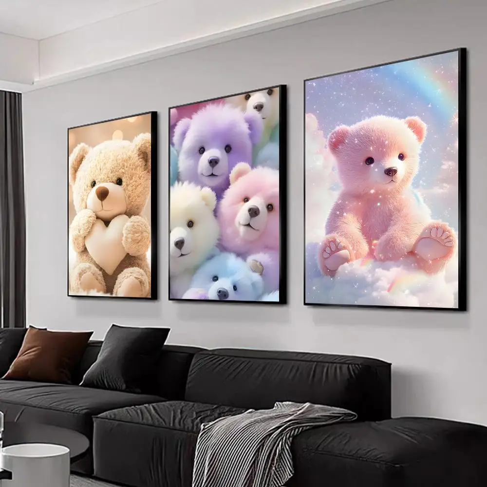 Kawaii Cute Bear Colored Inkjet Paints Decorative Wall Home Party Decoration Festival Gifts Synthetic Canvas No frame