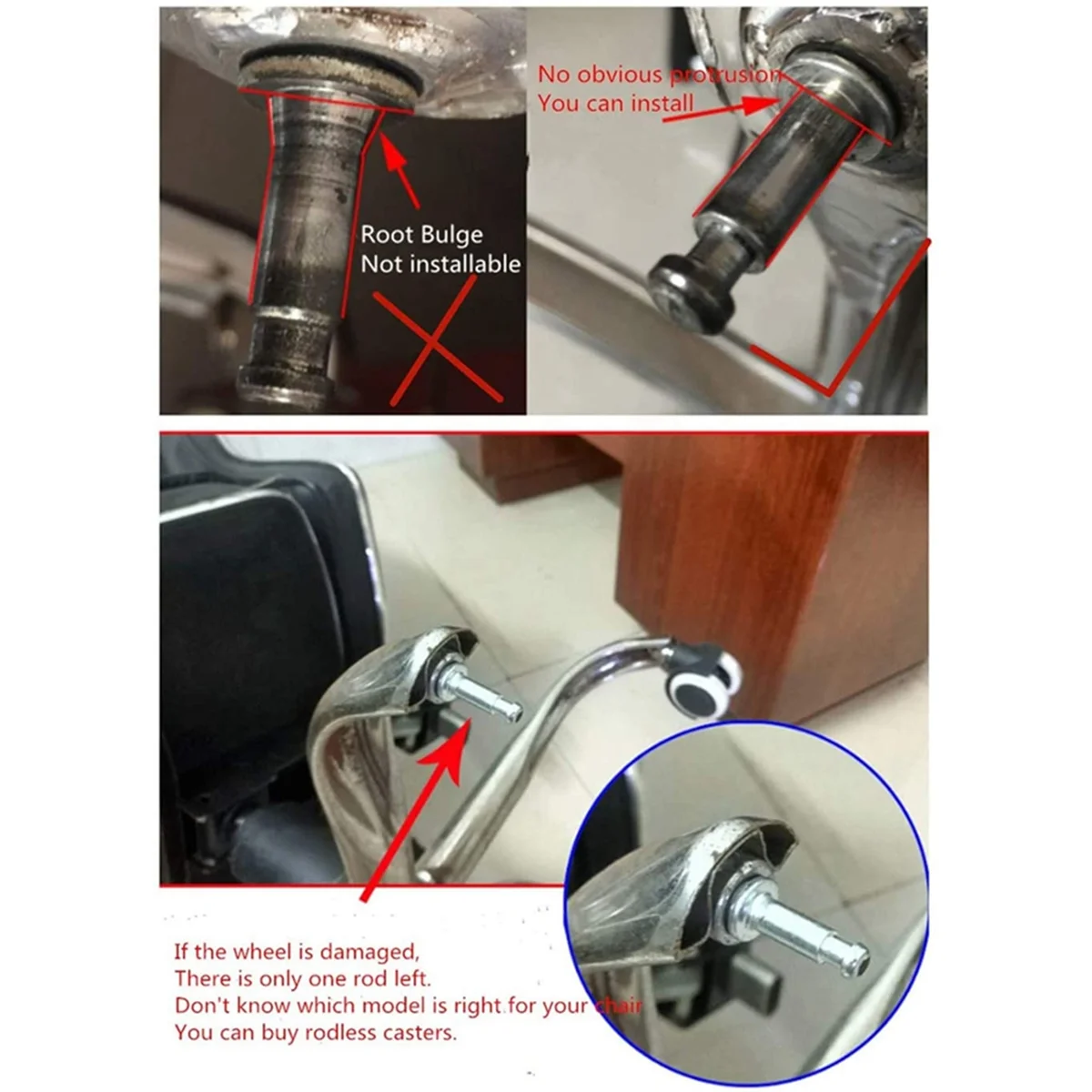 Roda kursi kantor 2 inci, roda kursi putar pengganti, roda tugas berat untuk furnitur, 5 buah