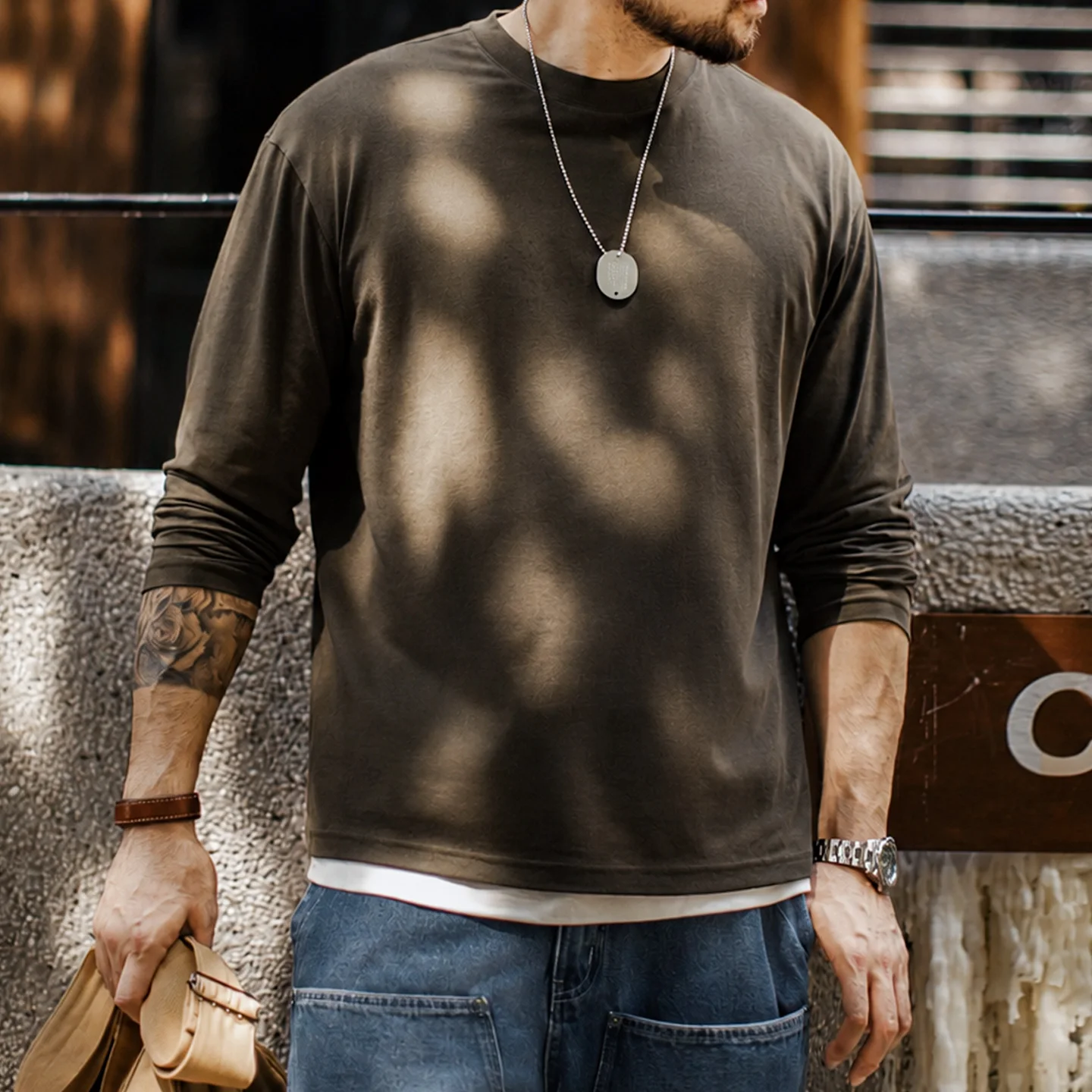 Maden Men's Long Sleeve T Shirt Mint Scent Sorona Quick Dry Moisture Wicking Lightweight Base Layer Top Regular Fit Casual Wear