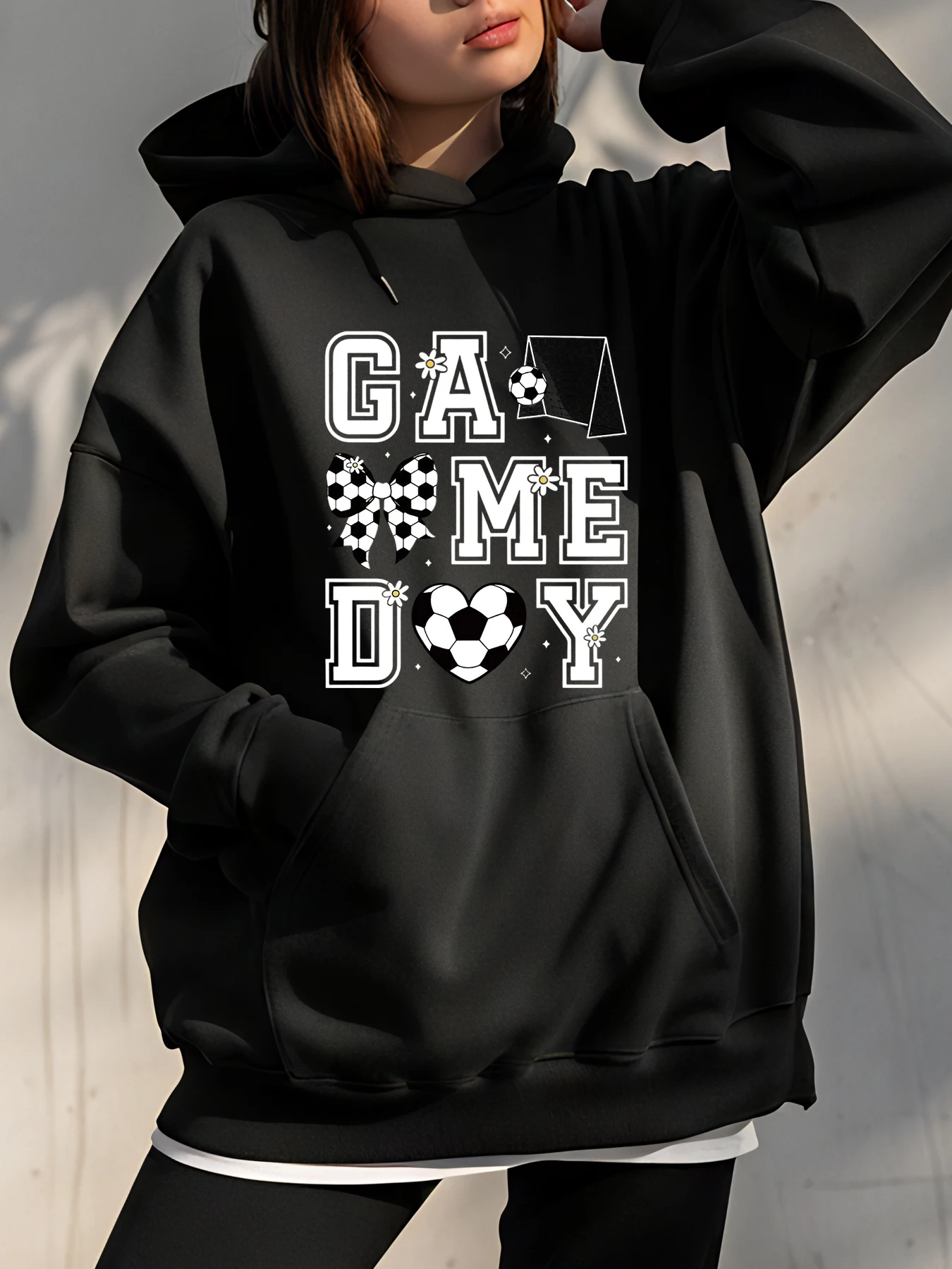 

Толстовка с капюшоном для дня игры в футбол, женская толстовка с футбольным принтом, повседневная спортивная одежда, женская уличная мода
