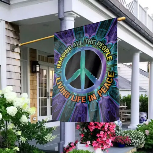 Imagine All The People Living Life In Peace Flag, Hippie Peace Sign Vintage Flag VVL YYX EEZ