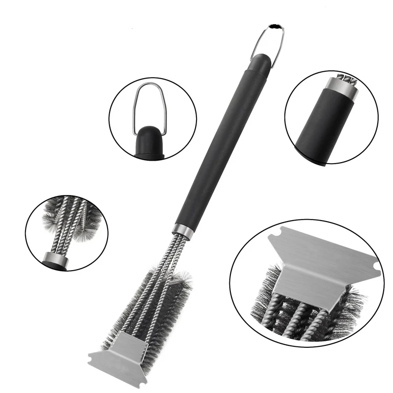 Steel BBQ Brush Grill and Scraper BBQ Cleaner Brush Perfect Tools Grill Cleaning Brush Ideal Barbecue Accessories Non-stick