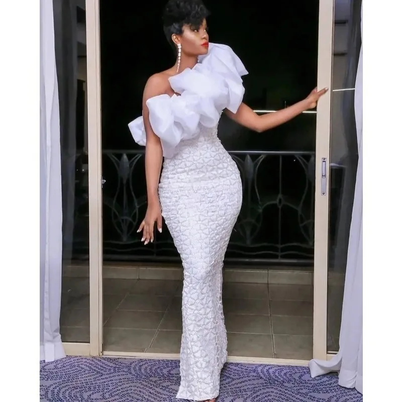 

Luxury White Lace Women's Evening Dress Haute Couture One Shoulder Prom Gown Women Grand Event Party Gown Customized