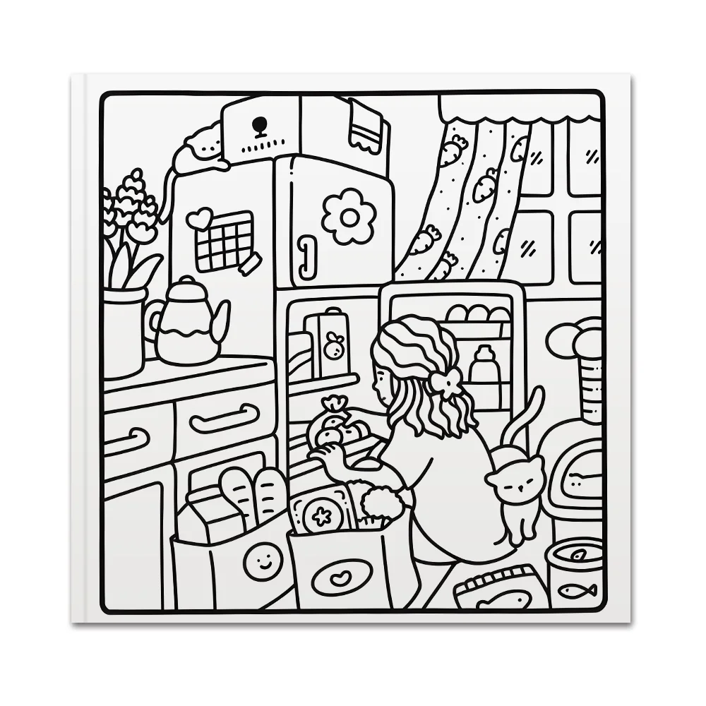 Relaxing Coloring Book for Adults & Teens, Cozy Atmosphere Art Book with Bold Easy Patterns, Stress Relief Aesthetic Girl Moment