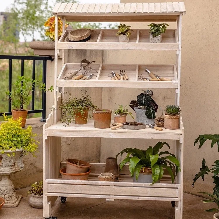 Solid Wood Shelf for Balcony for Outdoor High Quality Reinforced Frame Scratch Resistant Compact Size Non-Slip Feet