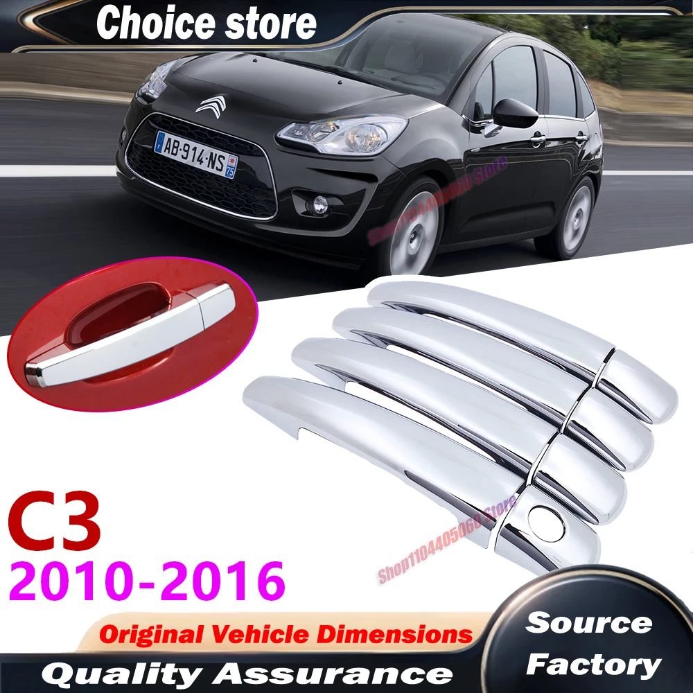 for Citroen C3 Mk2 2010~20164pcs Carbon Fiber Door Handle Cover Catch Trim Car Cap Accessories Stickers Trim Set